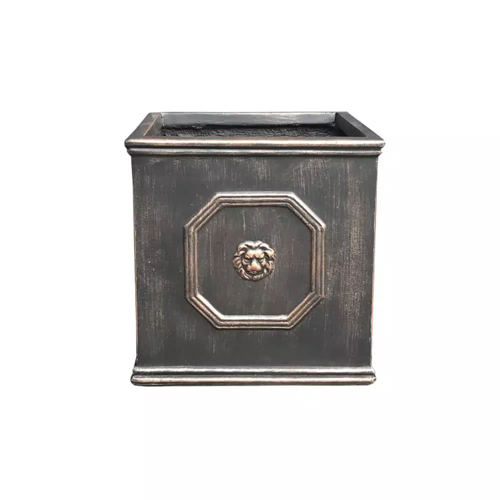KANTE 12.6 in. Tall Oil Rubbed Bronze Lightweight Concrete Classic Square English Style Lion Head Planter 3 KANTE 12.6 in. Tall Oil Rubbed Bronze Lightweight Concrete Classic Square English Style Lion Head Planter