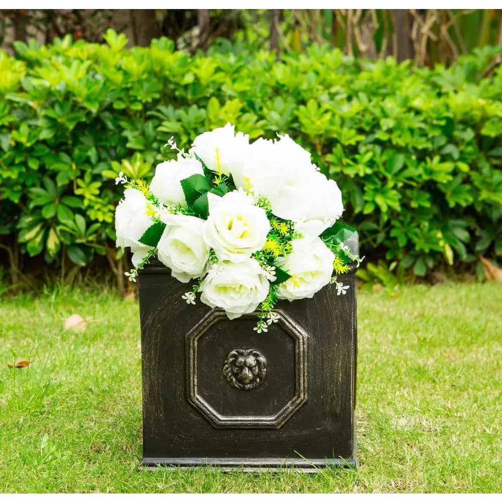 KANTE 12.6 in. Tall Oil Rubbed Bronze Lightweight Concrete Classic Square English Style Lion Head Planter 4 KANTE 12.6 in. Tall Oil Rubbed Bronze Lightweight Concrete Classic Square English Style Lion Head Planter - Image 2