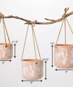 SULLIVANS Terracotta Herb Hanging Ceramic Planters - Set of 3 -Outdoor Plant Life orange sullivans plant pots cm3008 1f 1000