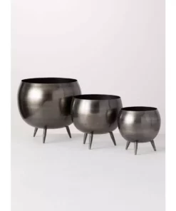 SULLIVANS Pewter Metal Pot With Feet (Set of 3) -Outdoor Plant Life pewter sullivans plant pots met1626 1f 1000