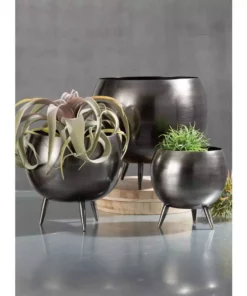 SULLIVANS Pewter Metal Pot With Feet (Set of 3) -Outdoor Plant Life pewter sullivans plant pots met1626 4f 1000