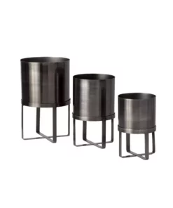 SULLIVANS Pewter Metal Planter With Stand (Set of 3)