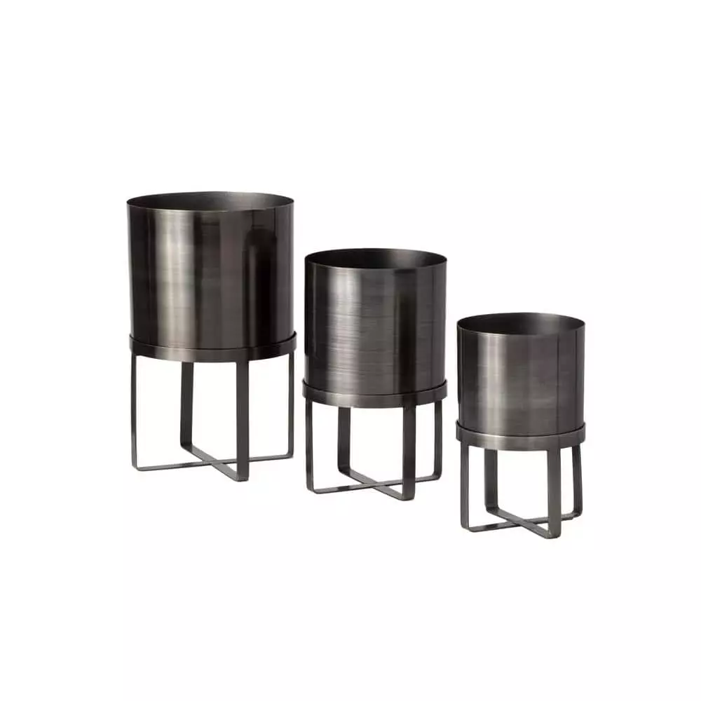 SULLIVANS Pewter Metal Planter With Stand (Set of 3) 3 SULLIVANS Pewter Metal Planter With Stand (Set of 3)
