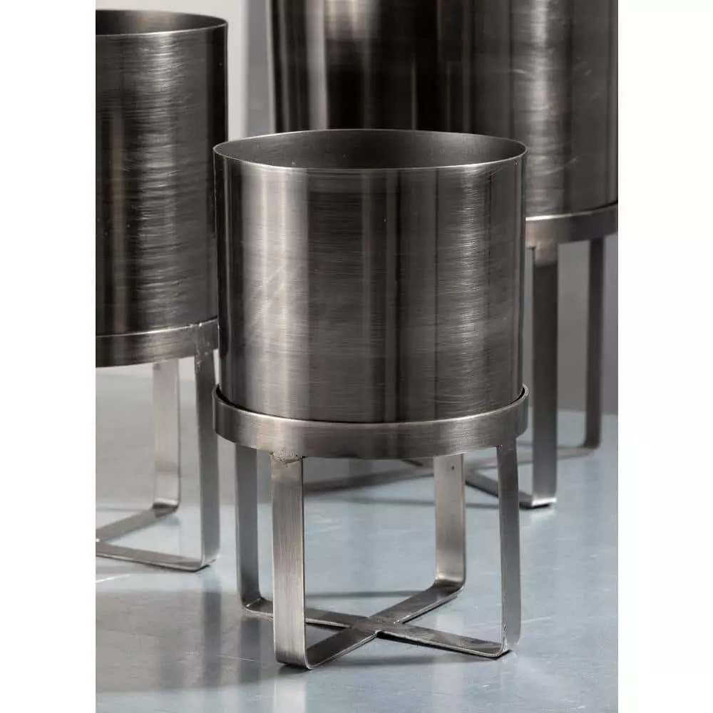 SULLIVANS Pewter Metal Planter With Stand (Set of 3) 4 SULLIVANS Pewter Metal Planter With Stand (Set of 3) - Image 2