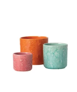 SULLIVANS Multi-Color Ceramic Floral Relief Flower Pot (Set of 3)