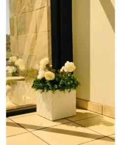 KANTE 12 in. H Square Pure White Concrete/Fiberglass Indoor Outdoor Elegant Retro Planter -Outdoor Plant Life pure white kante plant pots osf0201b c80011 4f 1000