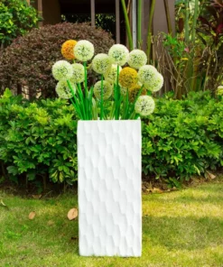 KANTE 23.6 in. H Square Pure White Concrete/Fiberglass Indoor Outdoor Elegant Retro Tall Planter