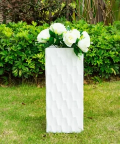 KANTE 27.6 in. H Square Pure White Concrete/Fiberglass Indoor Outdoor Elegant Retro Tall Planter -Outdoor Plant Life pure white kante plant pots osf0202c c80011 c3 1000