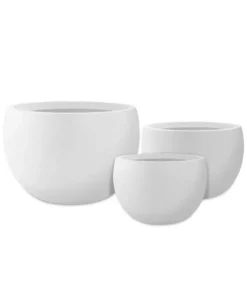 KANTE 20 in., 16 in. and 12 in. W Pure White Concrete Round Elegant Planters (Set of 3), Outdoor Indoor Modern Planter Pots