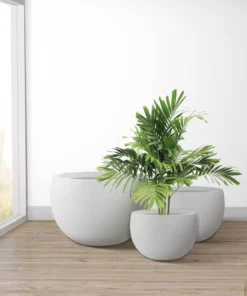 KANTE 20 in., 16 in. and 12 in. W Pure White Concrete Round Elegant Planters (Set of 3), Outdoor Indoor Modern Planter Pots -Outdoor Plant Life pure white kante plant pots rc0049abc c80011 76 1000