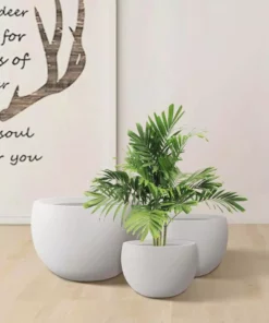 KANTE 20 in., 16 in. and 12 in. W Pure White Concrete Round Elegant Planters (Set of 3), Outdoor Indoor Modern Planter Pots -Outdoor Plant Life pure white kante plant pots rc0049abc c80011 c3 1000