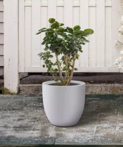 KANTE 13.39 in. x 12.6 in. Round Pure White Lightweight Concrete and Fiberglass Indoor Outdoor Planter with Drainage Hole -Outdoor Plant Life pure white kante plant pots rc0152b c80011 76 1000