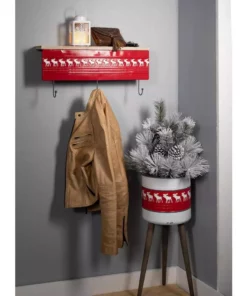 SULLIVANS Red & White Reindeer Metal and Wood Planter Stand (Set of 2) -Outdoor Plant Life red sullivans plant pots met1741 4f 1000