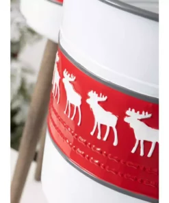 SULLIVANS Red & White Reindeer Metal and Wood Planter Stand (Set of 2) -Outdoor Plant Life red sullivans plant pots met1741 c3 1000