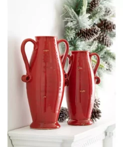 SULLIVANS Red Ceramic Handled Urn (Set of 2) -Outdoor Plant Life red sullivans urn planters cm2955 4f 1000