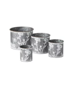SULLIVANS Silver Metal Flower Patterned Planter (Set of 4)