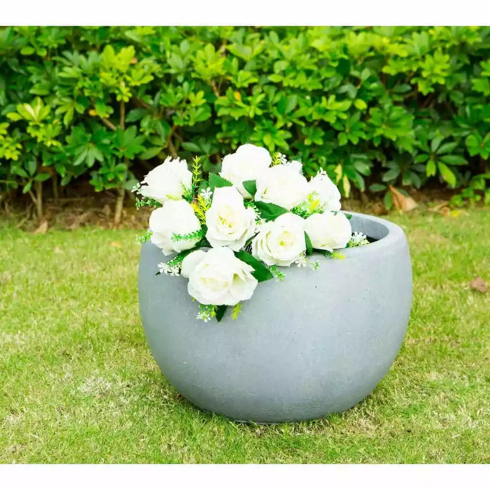 KANTE 12 in. W Round Slate Gray Concrete/Fiberglass Indoor Outdoor Modern Seamless Bowl Planter 7 KANTE 12 in. W Round Slate Gray Concrete/Fiberglass Indoor Outdoor Modern Seamless Bowl Planter - Image 5