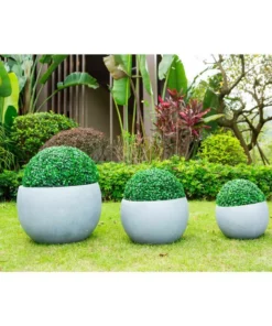 KANTE 20 in., 16 in. and 12 in. W Round Slate Gray Concrete/Fiberglass Indoor Outdoor Elegant Bowl Planters (Set of 3) -Outdoor Plant Life slate gray kante plant pots osc0049abc c60611 4f 1000
