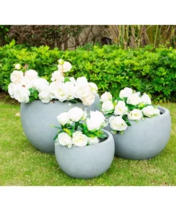 KANTE 20 in., 16 in. and 12 in. W Round Slate Gray Concrete/Fiberglass Indoor Outdoor Elegant Bowl Planters (Set of 3)