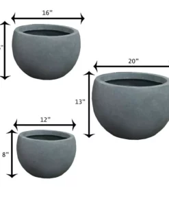 KANTE 20 in., 16 in. and 12 in. W Round Slate Gray Concrete/Fiberglass Indoor Outdoor Elegant Bowl Planters (Set of 3) -Outdoor Plant Life slate gray kante plant pots osc0049abc c60611 d4 1000