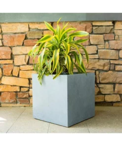 KANTE 10 in. W Square Slate Gray Lightweight Concrete/Fiberglass Indoor Outdoor Modern Elegant Planter -Outdoor Plant Life slate gray kante plant pots osf0001a c60611 c3 1000
