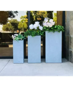 KANTE 28 in. x 24 in. and 20 in. H Square Slate Gray Concrete/Fiberglass Indoor Outdoor Modern Tall Planters -Outdoor Plant Life slate gray kante plant pots osf0002abc c60611 1f 1000