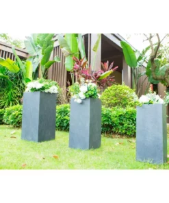 KANTE 28 in. x 24 in. and 20 in. H Square Slate Gray Concrete/Fiberglass Indoor Outdoor Modern Tall Planters -Outdoor Plant Life slate gray kante plant pots osf0002abc c60611 4f 1000