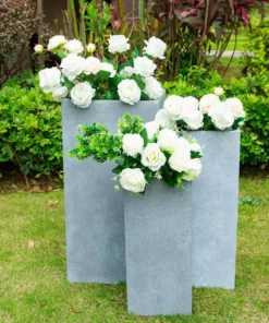 KANTE 28 in. x 24 in. and 20 in. H Square Slate Gray Concrete/Fiberglass Indoor Outdoor Modern Tall Planters