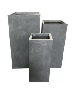 KANTE 28 in. x 24 in. and 20 in. H Square Slate Gray Concrete/Fiberglass Indoor Outdoor Modern Tall Planters -Outdoor Plant Life slate gray kante plant pots osf0002abc c60611 c3 1000
