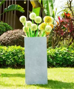 KANTE 24 in. H Square Slate Gray Concrete/Fiberglass Indoor Outdoor Elegant Tall Planter -Outdoor Plant Life slate gray kante plant pots osf0002b c60611 4f 1000
