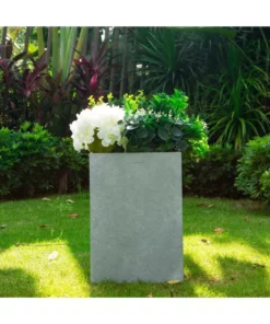 KANTE 13 in. H Square Slate Gray Lightweight Concrete/Fiberglass Indoor Outdoor Modern Planter -Outdoor Plant Life slate gray kante plant pots osf0007a c60611 4f 1000