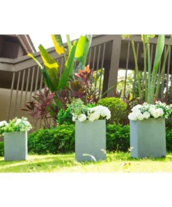 KANTE 19 in. x 16 in. and 13 in. H Square Slate Gray Concrete/Fiberglass Indoor Outdoor Elegant Planters (Set of 3) -Outdoor Plant Life slate gray kante plant pots osf0007abc c60611 44 1000