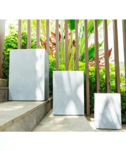 KANTE 19 in. x 16 in. and 13 in. H Square Slate Gray Concrete/Fiberglass Indoor Outdoor Elegant Planters (Set of 3) -Outdoor Plant Life slate gray kante plant pots osf0007abc c60611 4f 1000