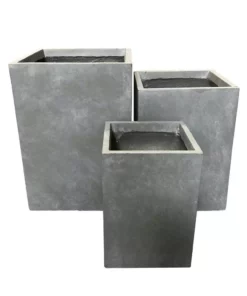 KANTE 19 in. x 16 in. and 13 in. H Square Slate Gray Concrete/Fiberglass Indoor Outdoor Elegant Planters (Set of 3) -Outdoor Plant Life slate gray kante plant pots osf0007abc c60611 c3 1000