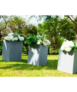 KANTE 19 in. x 16 in. and 13 in. H Square Slate Gray Concrete/Fiberglass Indoor Outdoor Elegant Planters (Set of 3) -Outdoor Plant Life slate gray kante plant pots osf0007abc c60611 fa 1000