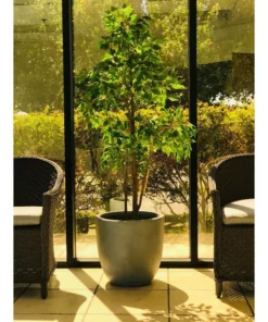 KANTE 9 in. Tall Slate Gray Lightweight Concrete Modern Outdoor Round Planter -Outdoor Plant Life slate gray kante plant pots rc0050a c60611 4f 1000