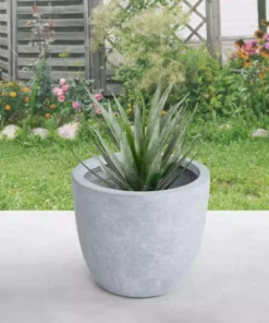 KANTE 12 in. Tall Slate Gray Lightweight Concrete Round Modern Outdoor Planter -Outdoor Plant Life slate gray kante plant pots rc0050b c60611 1f 1000