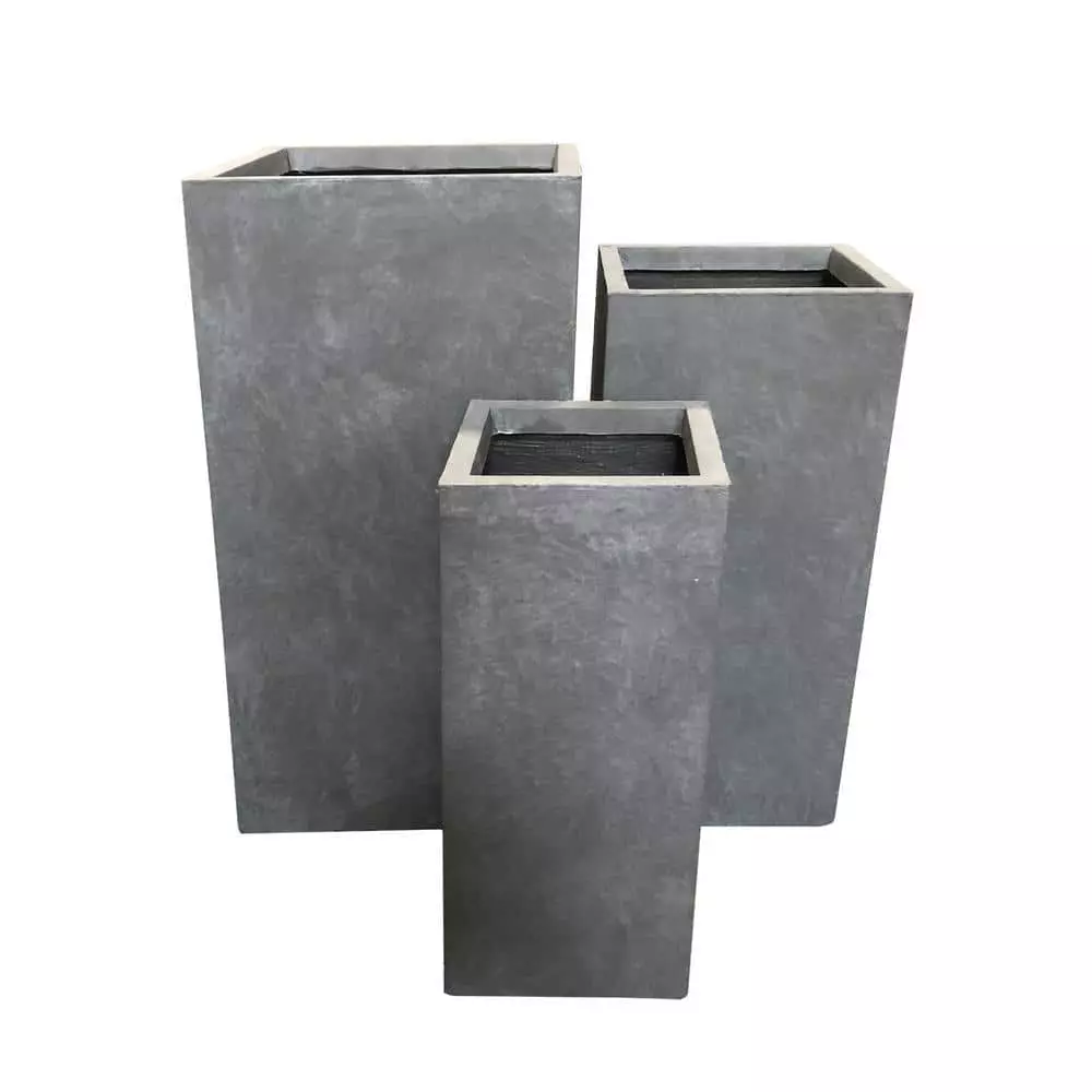 KANTE 28 in. Tall Slate Gray Lightweight Concrete Rectangle Modern Tapered Outdoor Planter (Set of 3) 3 KANTE 28 in. Tall Slate Gray Lightweight Concrete Rectangle Modern Tapered Outdoor Planter (Set of 3)