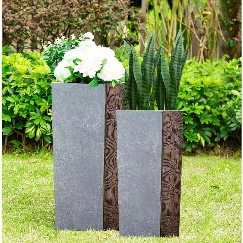 KANTE 28 in and 24 in. H Square Timber Ridge Concrete/Fiberglass Indoor Outdoor Elegant Tall Planters (Set of 2) 3 KANTE 28 in and 24 in. H Square Timber Ridge Concrete/Fiberglass Indoor Outdoor Elegant Tall Planters (Set of 2)