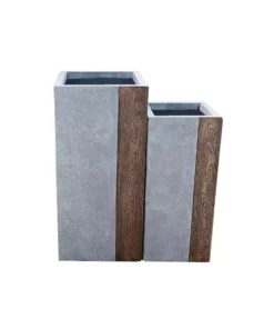 KANTE 28 in. and 24 in. Tall Timber Ridge Lightweight Concrete Tall Modern Square Outdoor Planter Set