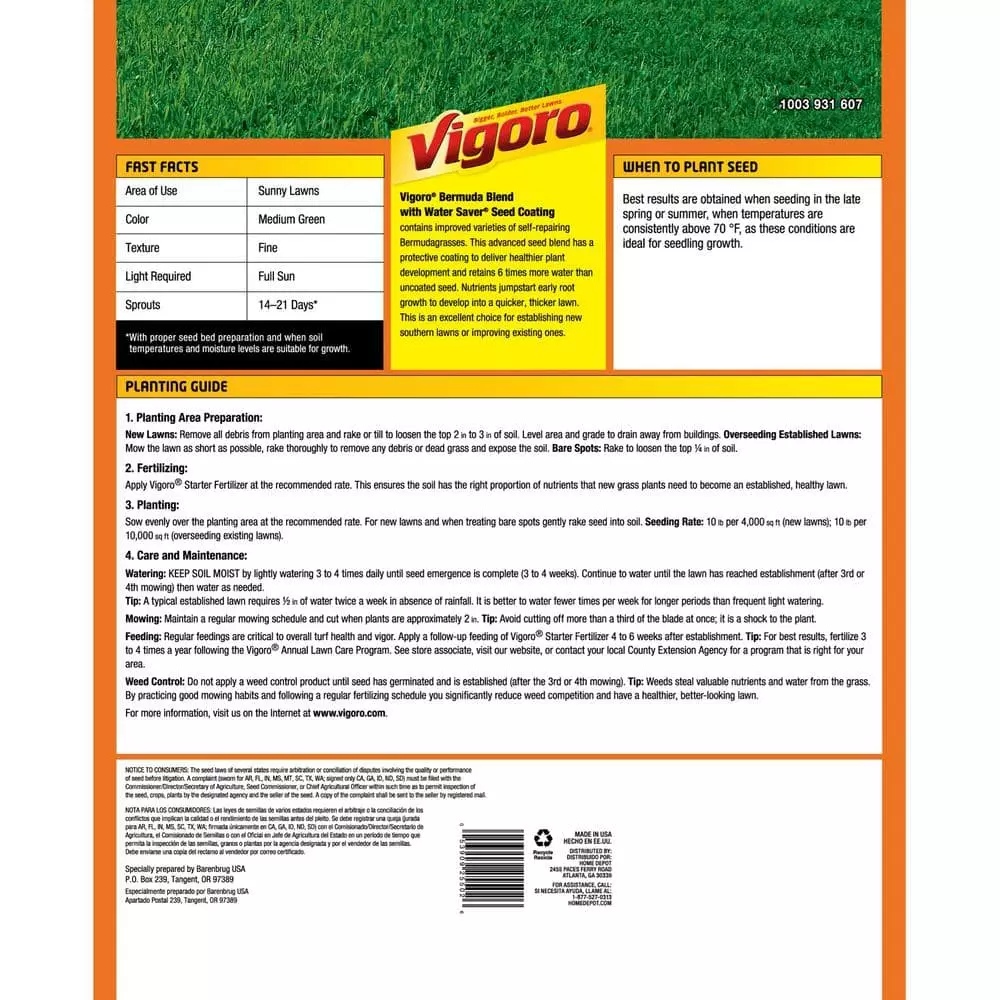 Vigoro 10 lbs. Bermuda Grass Seed Blend with Water Saver Seed Coating 5 Vigoro 10 lbs. Bermuda Grass Seed Blend with Water Saver Seed Coating - Image 3
