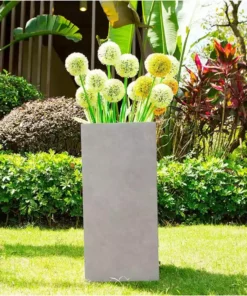KANTE 20 in. H Square Weathered Concrete/Fiberglass Indoor Outdoor Modern Tall Planter