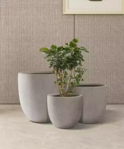 KANTE 20", 16.5" & 13.3"W Round Weathered Finish Concrete Planters Set of 3, Outdoor Indoor w/Drainage Hole & Rubber Plug -Outdoor Plant Life weathered concrete kante plant pots rc0152bcd c80021 2 4f 1000