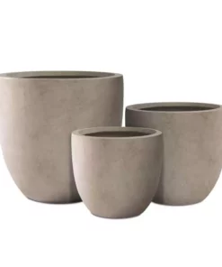 KANTE 20", 16.5" & 13.3"W Round Weathered Finish Concrete Planters Set of 3, Outdoor Indoor w/Drainage Hole & Rubber Plug