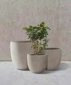 KANTE 20", 16.5" & 13.3"W Round Weathered Finish Concrete Planters Set of 3, Outdoor Indoor w/Drainage Hole & Rubber Plug -Outdoor Plant Life weathered concrete kante plant pots rc0152bcd c80021 2 76 1000