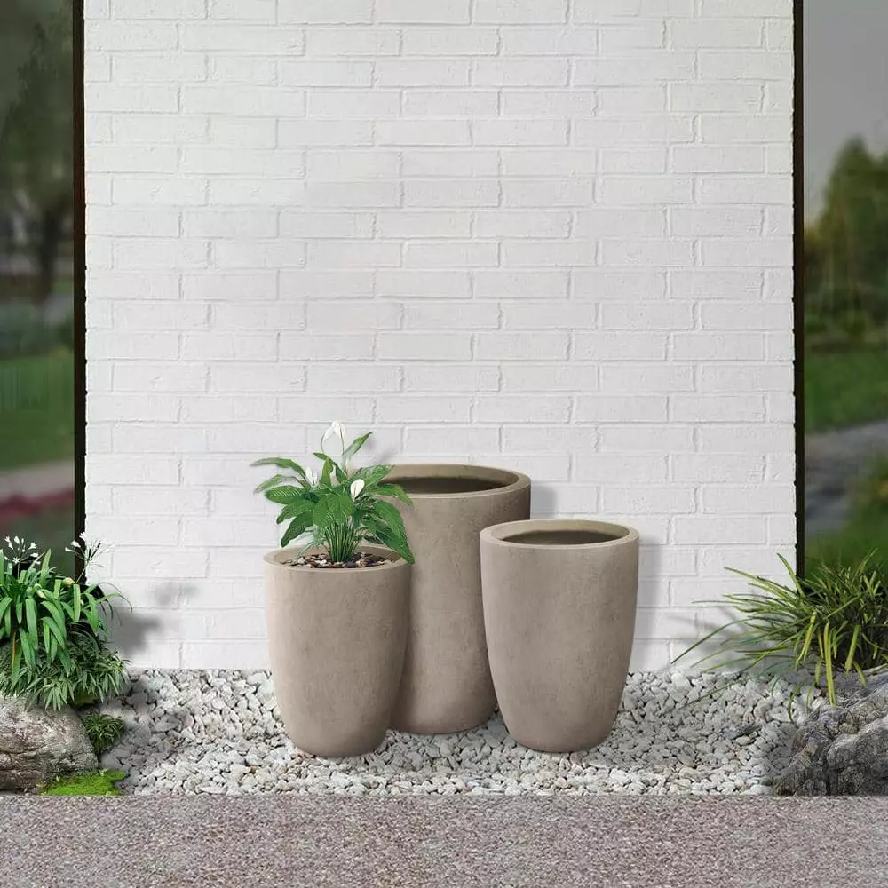 KANTE 22.4", 20.4" and 18.1"H Round Weathered Finish Concrete Planters Set of 3, Outdoor Indoor w/Drainage Hole & Rubber Plug 4 KANTE 22.4", 20.4" and 18.1"H Round Weathered Finish Concrete Planters Set of 3, Outdoor Indoor w/Drainage Hole & Rubber Plug - Image 2