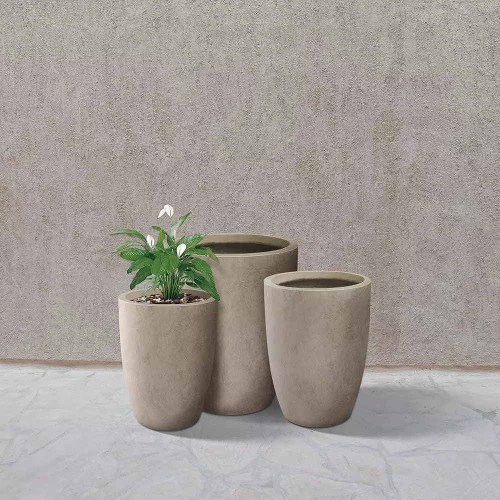 KANTE 22.4", 20.4" and 18.1"H Round Weathered Finish Concrete Planters Set of 3, Outdoor Indoor w/Drainage Hole & Rubber Plug 8 KANTE 22.4", 20.4" and 18.1"H Round Weathered Finish Concrete Planters Set of 3, Outdoor Indoor w/Drainage Hole & Rubber Plug - Image 6