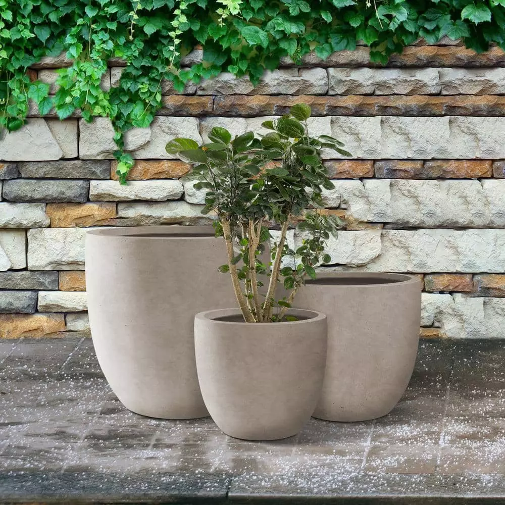 KANTE 22.4", 20.4" and 18.1"H Round Weathered Finish Concrete Planters Set of 3, Outdoor Indoor w/Drainage Hole & Rubber Plug 12 KANTE 22.4", 20.4" and 18.1"H Round Weathered Finish Concrete Planters Set of 3, Outdoor Indoor w/Drainage Hole & Rubber Plug - Image 10