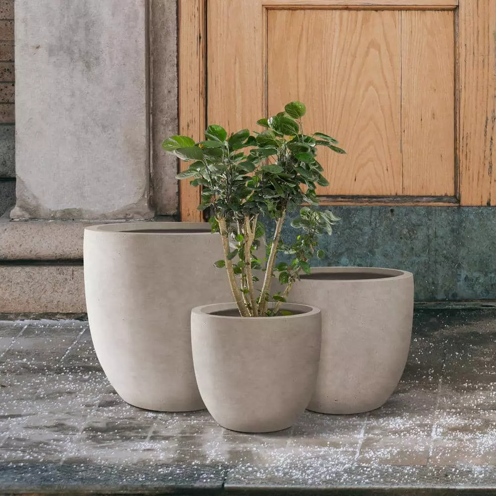 KANTE 22.4", 20.4" and 18.1"H Round Weathered Finish Concrete Planters Set of 3, Outdoor Indoor w/Drainage Hole & Rubber Plug 5 KANTE 22.4", 20.4" and 18.1"H Round Weathered Finish Concrete Planters Set of 3, Outdoor Indoor w/Drainage Hole & Rubber Plug - Image 3