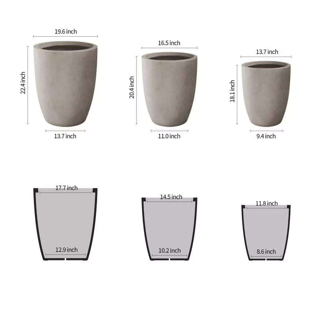 KANTE 22.4", 20.4" and 18.1"H Round Weathered Finish Concrete Planters Set of 3, Outdoor Indoor w/Drainage Hole & Rubber Plug 6 KANTE 22.4", 20.4" and 18.1"H Round Weathered Finish Concrete Planters Set of 3, Outdoor Indoor w/Drainage Hole & Rubber Plug - Image 4